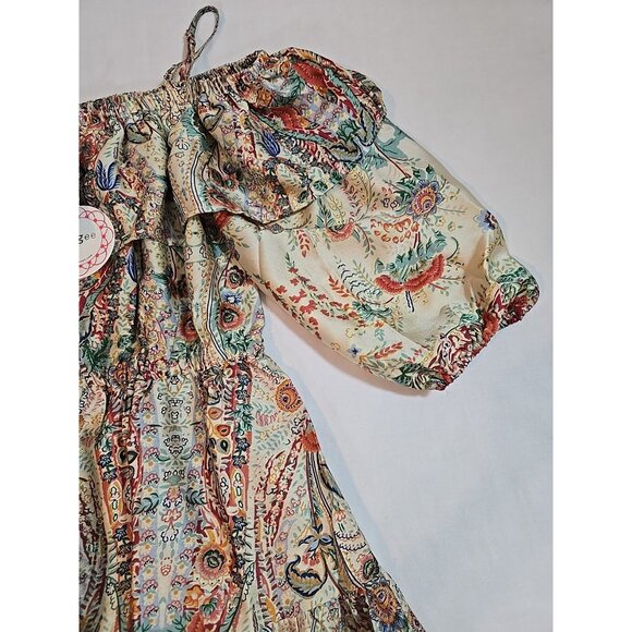 Umgee off the Shoulder 3/4 sleeve tiered vibrant print midi dress size M New - Picture 10 of 16